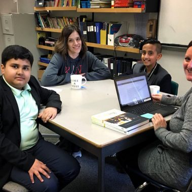 Kwayhquitlam Middle students meeting with VP